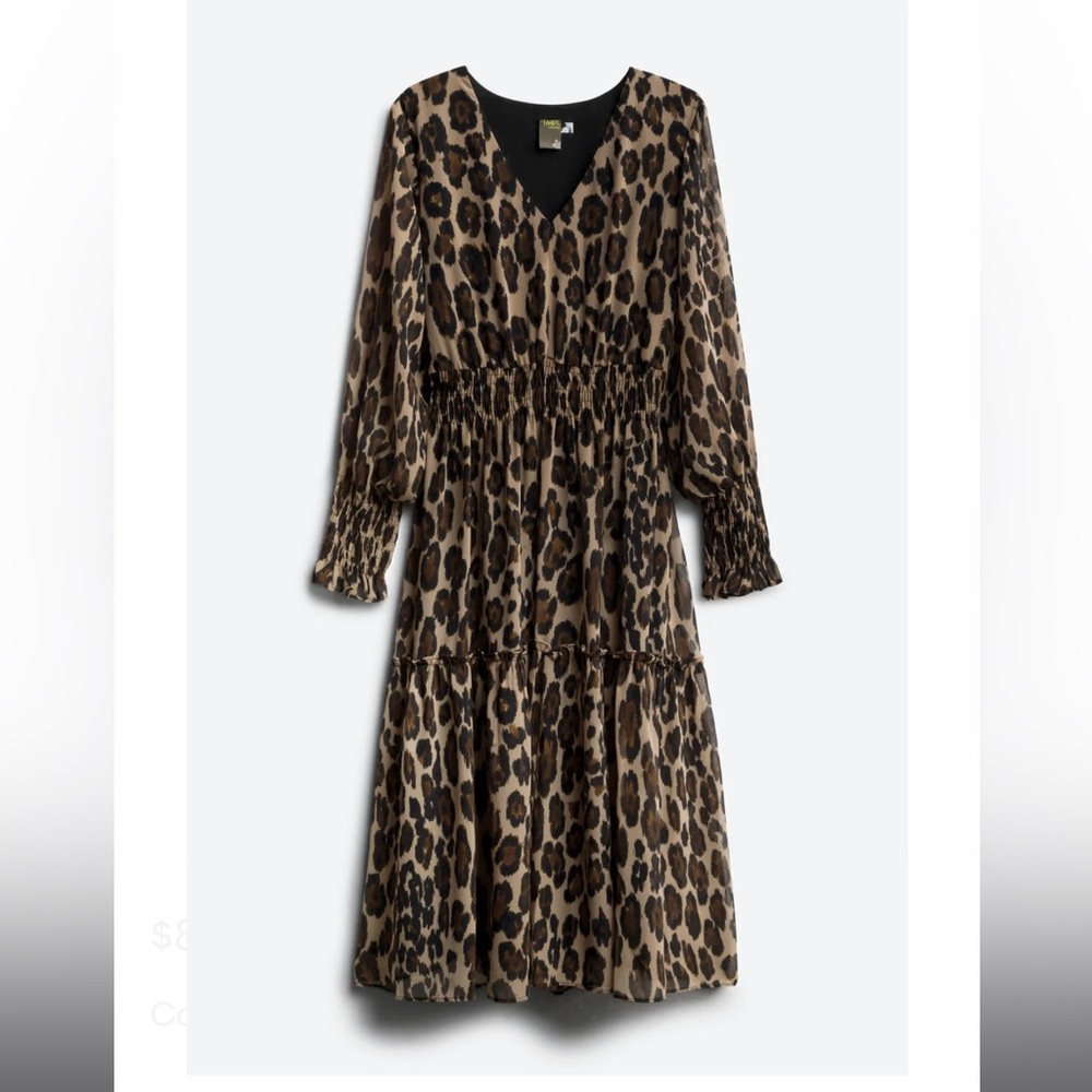 Taylor Leopard Print V-Neck Long Sleeve Midi Dress - Brown & Black